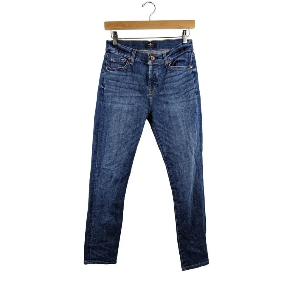 7FAM Josefina Button Fly Skinny Boyfriend Jeans Size 25 Mid Rise Medium Wash